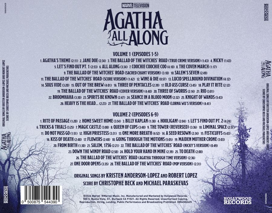 Contraportada de Agatha All Along, ampliada sin mostrar los cantos laterales
